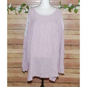 Lane Bryant Purple Striped Blouse Top Tunic Size 26W 28W Long Lace Sleeve